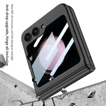 Противоударный Бронированный чехол для Samsung Galaxy Z Flip 5 Flip5 С магнитным Шарниром, Защитная Жесткая Тонкая Матовая крышка, Стеклянная пленка для Переднего экрана