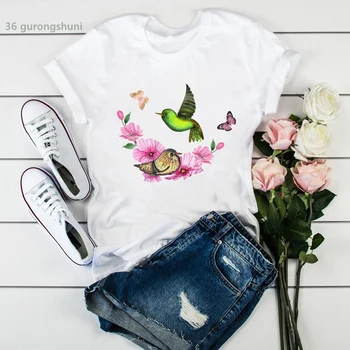 Новое поступление 2020, футболка женская Aves y flores, футболка с принтом femme kawaii, женская эстетическая одежда, летняя милая повседневная футболка для девочек