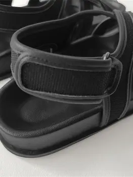 2023 Летние Новые Женские Черные Пляжные Сандалии на толстой подошве, Повседневные женские универсальные туфли на плоской подошве с круглым носком
