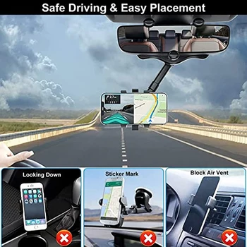 Новейший автомобильный кронштейн для зеркала заднего вида с возможностью поворота на 360 ° и выдвижения Автомобильный держатель телефона для всех мобильных устройств, Универсальная телефонная навигация GPS