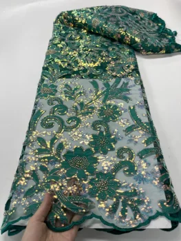 Зеленая Африканская Тюлевая Кружевная ткань с блестками 2023, Высококачественный Кружевной Материал, Французские Нигерийские кружевные ткани для свадебного шитья
