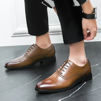 Классическая брендовая мужская обувь из натуральной кожи, деловая обувь в британском стиле с острым носком, вечерние мужские официальные туфли на каждый день, повседневная обувь