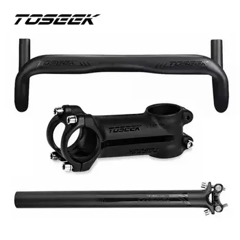 TOSEEK, черные матовые комплекты рулей для шоссейных велосипедов из углеродного волокна, подседельный штырь для шоссейных велосипедов