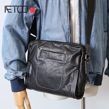 Модная мужская кожаная сумка через плечо AETOO, мужская сумка в стиле ретро из первого слоя кожи, повседневная сумка-мессенджер из кожи растительного дубления