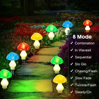 Новейшая версия, 8 комплектов солнечных грибных светильников для декора сада, 8 режимов, водонепроницаемая уличная разноцветная грибная светодиодная сказочная лампа f