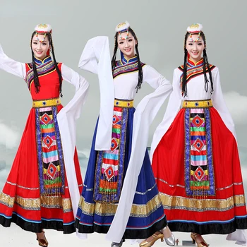 Тибетское танцевальное платье Китайские традиционные национальные костюмы Фестиваль Воды Рукав Монгольский танцевальный костюм меньшинства Hanfu Одежда