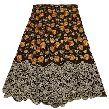Кружевная ткань из швейцарской вуали с цветочной вышивкой, Африканский хлопковый кружевной материал, Свадебное платье, 5 ярдов