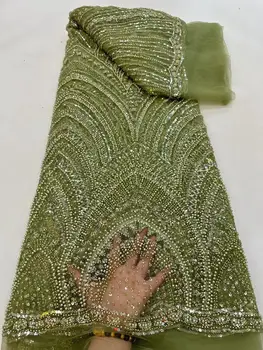 Высококачественная французская Тюлевая сетка с блестками, Роскошные ткани SYJ-1302524, Кружевная ткань с бисером, Африканское Кружево Для Свадебного платья