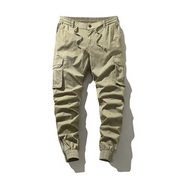 Весенне-осенние повседневные брюки в стиле ретро в американском стиле, мужские брюки на молнии, спортивные брюки с несколькими сумками, хлопковые стрейчевые брюки