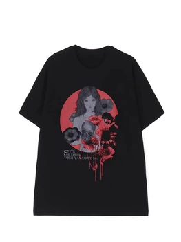 Футболка с коротким рукавом в виде кровавого черепа в темном стиле с цветочным рисунком, футболки Йоджи Ямамото, топы, свободные футболки оверсайз с круглым вырезом под рубашку