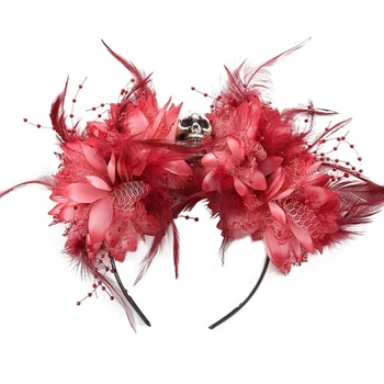 MXMB Головной Убор на Хэллоуин, Повязка на голову, Костюм с Красным Цветком, Лента для волос, Фото Головных Уборов