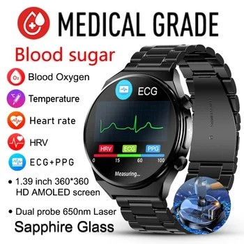 2023 Новые Смарт-часы для измерения уровня сахара в крови, Мужские ЭКГ, PPG, сердечного ритма, Лазерное лечение, Трехуровневый трекер здоровья, умные часы для Huawei Xiaomi