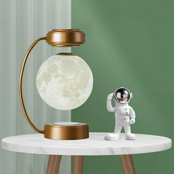 Роскошная 3D Лунная лампа с Магнитной Левитацией, Креативная Настольная лампа для гостиной, Атмосферные огни, Декор спальни, Прикроватная Настольная лампа