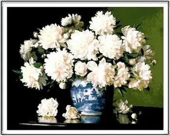 Упаковка для вышивания, Фабричный магазин, высококачественные наборы для вышивания крестиком, цветок белой хризантемы в вазе Высшего качества