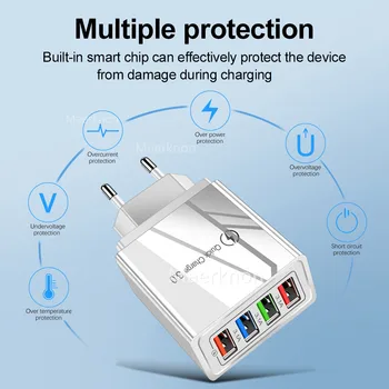 USB-зарядное устройство Quick Charge 3.0, 4 порта, телефонный адаптер для планшета Huawei iPhone 12 xiaomi, Портативное настенное мобильное зарядное устройство, быстрое зарядное устройство
