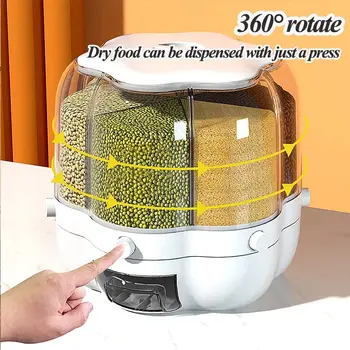 Контейнер для хранения рисовых зерен, Вращающийся на 360 ° Дозатор пищевых продуктов, Мерный цилиндр с крышкой, Влагостойкий, Бытовой Герметичный