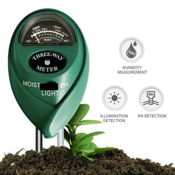 3 In1 Измеритель влажности почвы и воды, РН-метр, Кислотность, влажность, Солнечный свет, PH-тест, Садовые растения, Цветы, Влажный Тестер, Инструмент для тестирования