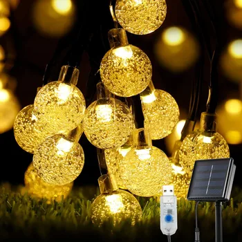 7,5 М 50LED, Солнечная/USB, 2 вида источника питания, Уличная Сказочная гирлянда, Хрустальный шар, Струнный светильник, Рождественское Свадебное украшение для дома