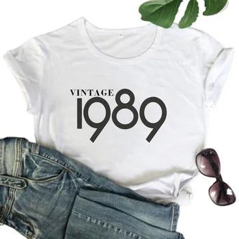 Винтажная Женская футболка с Буквенным Принтом 1989 Года, Короткий рукав, O-Образный Вырез, Свободная Женская футболка, Женская Футболка, Одежда Camisetas Mujer