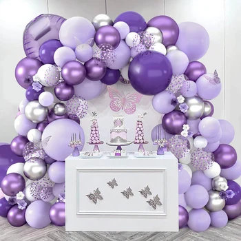 Фиолетовые воздушные шары с бабочками, Гирлянда, Арка, Декор для Вечеринки по случаю Дня Рождения, Детский душ, Декор из латексных воздушных шаров, Принадлежности для Свадебной вечеринки