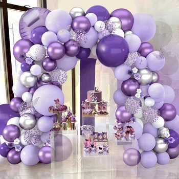 Фиолетовые воздушные шары с бабочками, Гирлянда, Арка, Декор для Вечеринки по случаю Дня Рождения, Детский душ, Декор из латексных воздушных шаров, Принадлежности для Свадебной вечеринки