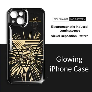 Высококачественный Чехол для iPhone 13 14 Pro Max с Электромагнитно-индуцированной Люминесценцией USA Eagle LED Glow с Рисунком Никелевого Напыления из Смолы iPhone 13 14 Pro Max