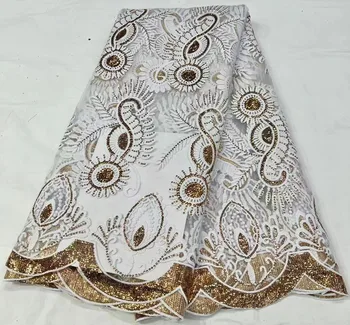 5 Ярдов Кружева в Африканском стиле 2022, Высококачественная сетка с пайетками, Французская Кружевная ткань для Шитья вечерних платьев