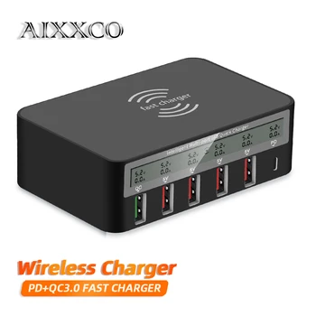 AIXXCO 100 Вт USB PD Зарядное Устройство СВЕТОДИОДНЫЙ Дисплей Ноутбук Настольный USB C Беспроводное Зарядное Устройство Для iPhone 12 Xiaomi Зарядная Станция Быстрое Зарядное Устройство