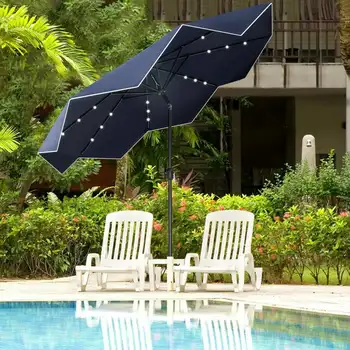 Зонт для патио со светодиодной подсветкой темно-синего цвета