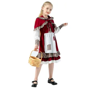 Сказочный Костюм Красной Шапочки для детей Девочек Хэллоуин Карнавал Косплей Вечеринка Необычное праздничное платье