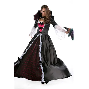 Роскошные Костюмы вампиров для женщин, Злая Королева, Средневековые Бальные платья, Готические Черные костюмы вампиров, Сексуальные костюмы для Косплея на Хэллоуин