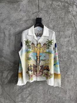 Новое  
 Шелковые Рубашки Casablanca Для Мужчин И Женщин С Длинными Рукавами, Разноцветный Дятел, Гавайская Пляжная Рубашка в стиле Хип-хоп