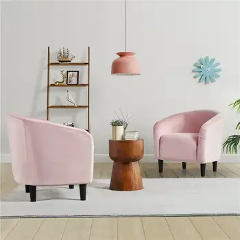 Кресло с Бочкообразным Акцентом, из розового бархата