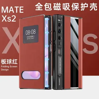 Материал из натуральной кожи, раздвижной чехол с окошками и кронштейном для подставки для Huawei Mate XS2 Case