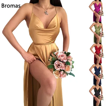Летнее Женское Элегантное Вечернее платье из шелкового атласа 2023, Модное Сексуальное Приталенное Длинное платье без рукавов с открытой спиной