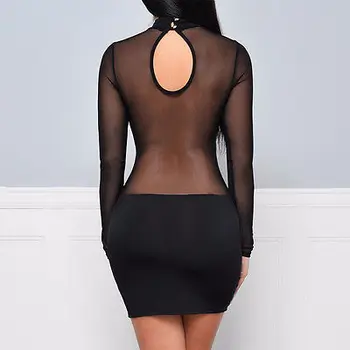 Сексуальное Женское Бандажное Облегающее Черное Сетчатое Прозрачное Короткое мини-платье для вечеринки и клуба