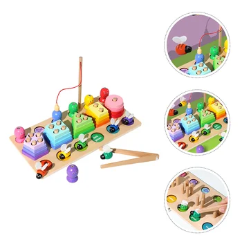 1 Набор для изучения формы, соответствующий Блок-головоломка, Деревянная магнитная игрушка для рыбалки