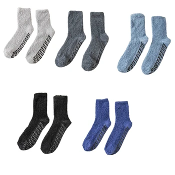 Унисекс, Зимние Пушистые Носки-тапочки, Однотонные Нескользящие Носки, Чулочно-носочные изделия для Теплого Пола