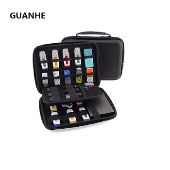 Большой Портативный чехол GUANHE Flash С 23 Резинками Для Кабелей, USB-накопителей, Жесткого диска, Карт памяти Черный EVA