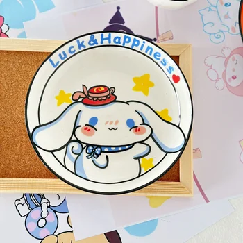 Аниме Sanrio Cinnamoroll Милая Тарелка для Ужина Kawaii Kuromi My Melody Бытовая 8-Дюймовая Керамическая Тарелка Для Фруктового Торта Тарелка для завтрака