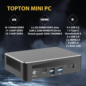 мини-игровой ПК 13-го поколения 4K Windows 11 Pro Intel i9-13900H i7 13700H с 4 дисплеями, 2 * HDMI, DP, Type-C Thunderbolt 4.0, 2 локальные сети 2.5G