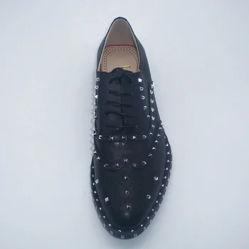 Итальянская Черная мужская обувь из натуральной кожи С острым носком, Модельные туфли на шнуровке, Туфли-оксфорды с заклепками, Офисная обувь для вечеринок, Официальная обувь