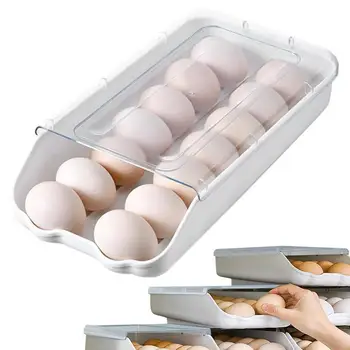 Автоматический держатель для яиц, Контейнер для хранения яиц Для холодильника, Штабелируемый Органайзер для яиц и дозатор Вмещают 14 яиц