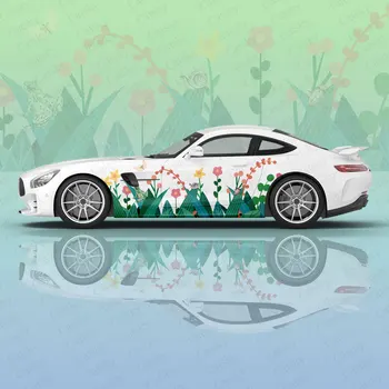 Наклейки на кузов автомобиля с мультяшными цветами и зеленой травой, Виниловая наклейка на бок автомобиля Itasha, Наклейка на кузов автомобиля, наклейки для декора автомобиля