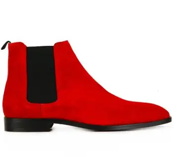 Прямая поставка, Красные матовые короткие ботинки Челси на плоской подошве с круглым носком, Мужские эластичные ботильоны без застежки с низким берцем, уличная повседневная обувь