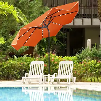 9-футовый зонт для патио со светодиодной солнечной подсветкой оранжевого цвета