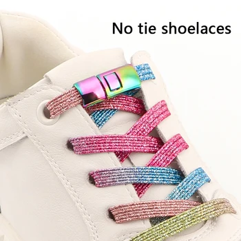 Красочные Эластичные Шнурки Без завязок, Простые в использовании Радужные Шнурки на Плоской подошве Для Кроссовок С Нажимным Металлическим Замком, Ленивые Шнурки для обуви