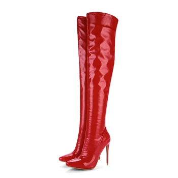 DoraTasia/2020 г., большие размеры 48, брендовая женская обувь с острым носком, Пикантная женская обувь для Вечеринок на тонком высоком каблуке, зимние сапоги до колена
