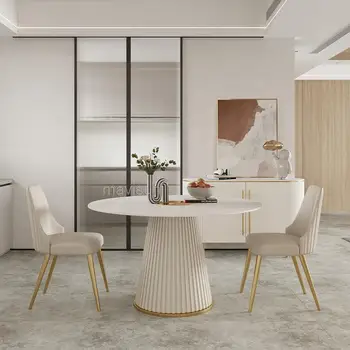 Высококачественный Мраморный Круглый Обеденный стол, Небольшой Обеденный стол и стул для дома, Легкая Роскошная комбинация, Минималистичная квартира