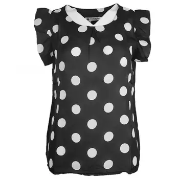 Женский летний топ, повседневная рубашка в горошек с круглым вырезом и коротким рукавом, Шифоновая блузка
